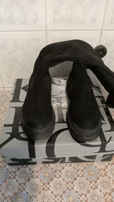 Сапоги жіночі високі єврозима натуральна замша 37 розмір