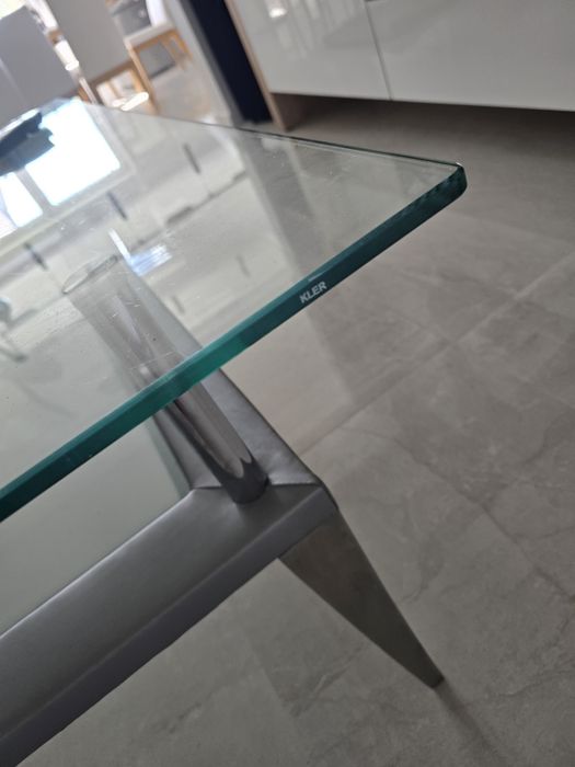 Stolik kawowy, ława do wypoczynku, stół szkło, metal Kler
