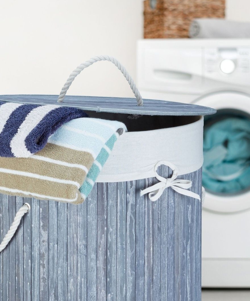 Relaxdays Kosz na pranie bambusowy z pokrywą 70 l