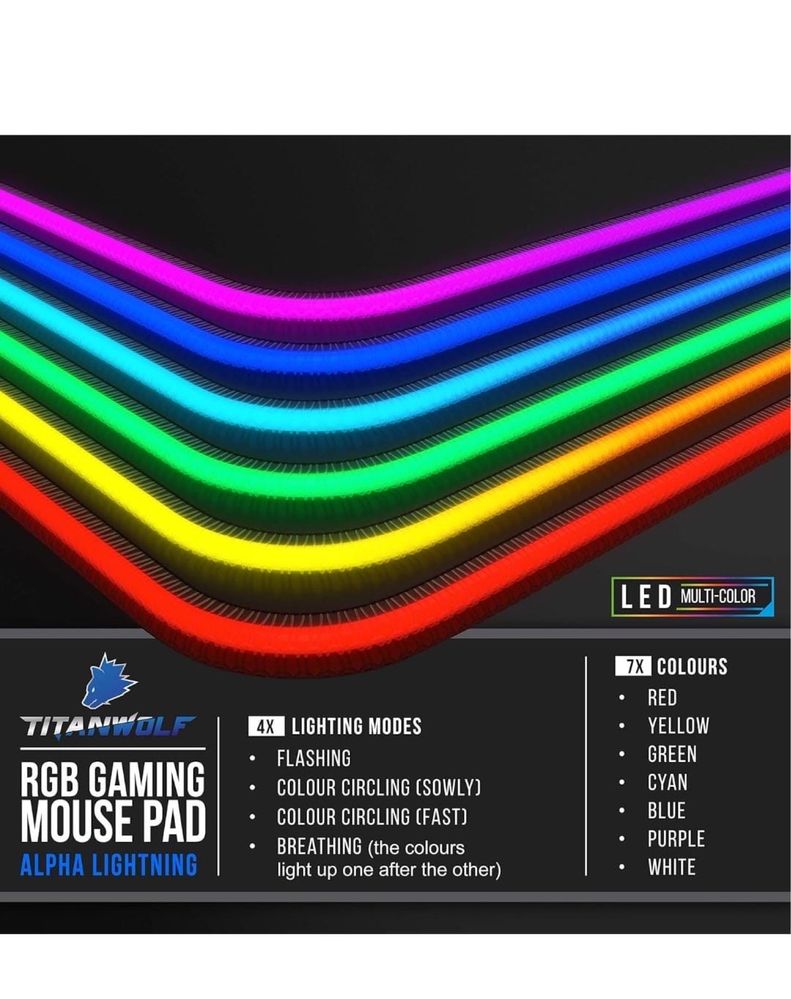 TITANWOLF Podkładka pod mysz do gier XXL RGB - 800 x 300 mm -