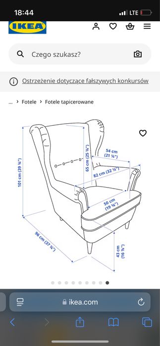Ikea Fotel Strandmon uszak czerwony