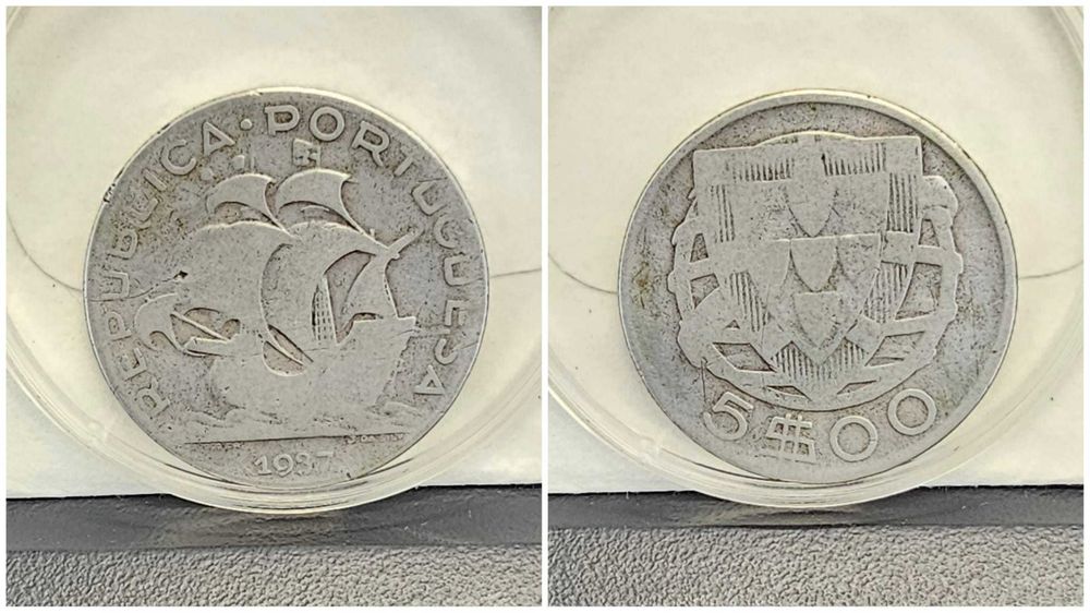 5 escudos 1932, 1933, 1934 e 1937