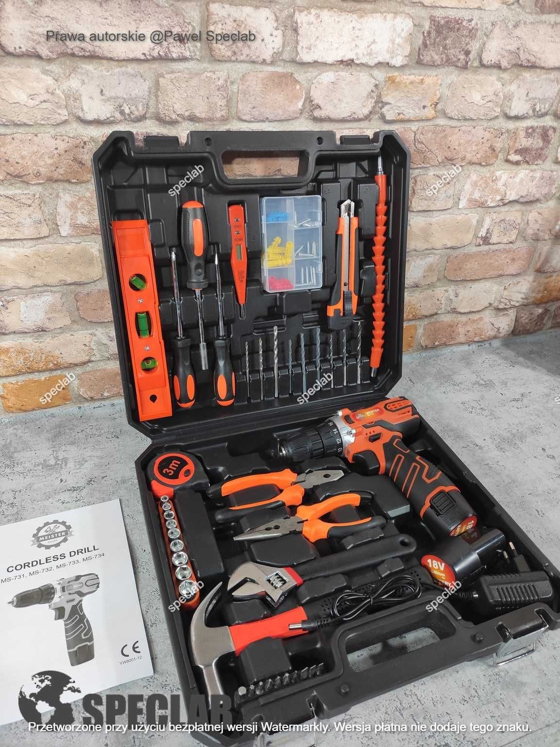 Wiertarko Wkrętarka marki Meister Tools 18V MS-733 + 2 AKU (52 szt.)