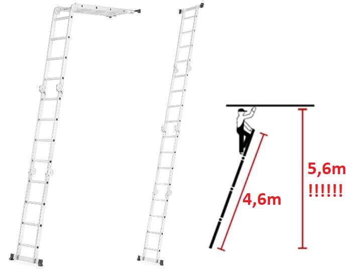 Wielofunkcyjna DRABINA PRZEGUBOWA aluminiowa 4x4 z PODESTEM - Promocja