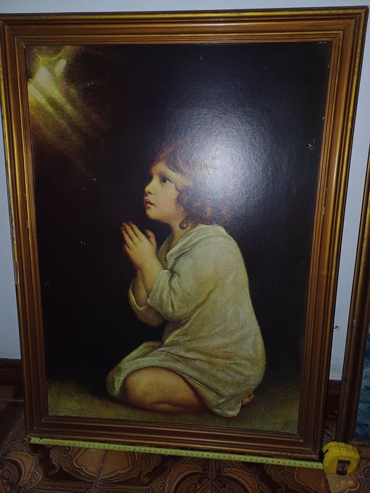 Quadros antigos, Vintage anos 70/80. Menina a rezar.