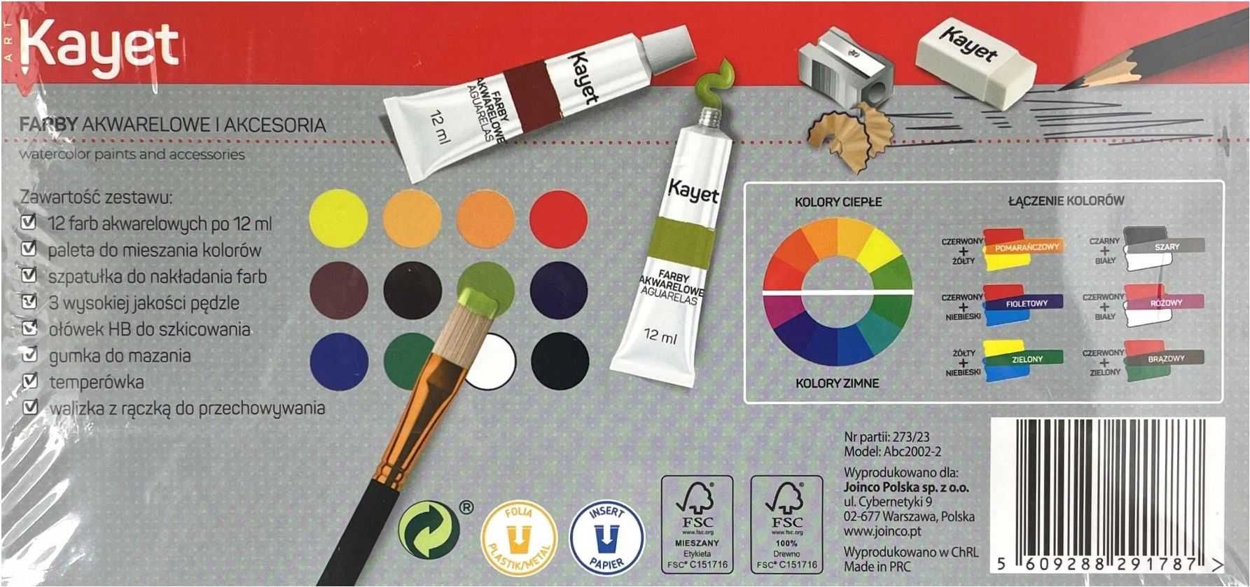 Zestaw do malowania Farby akwarelowe 12x12ml + dodatki w pudełku