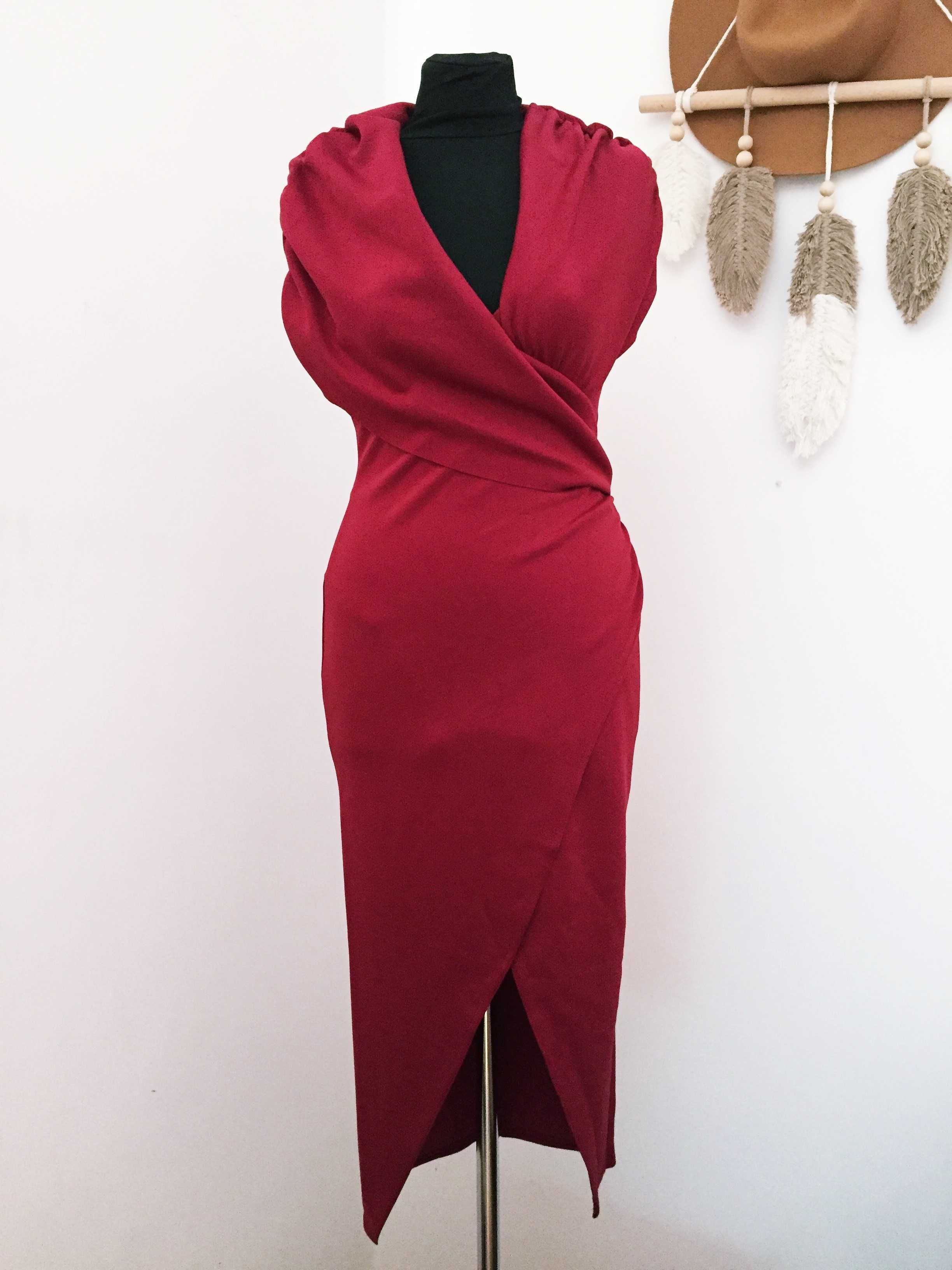 asos s elegancka asymetryczna sukienka midi z rozcięciem dopasowana