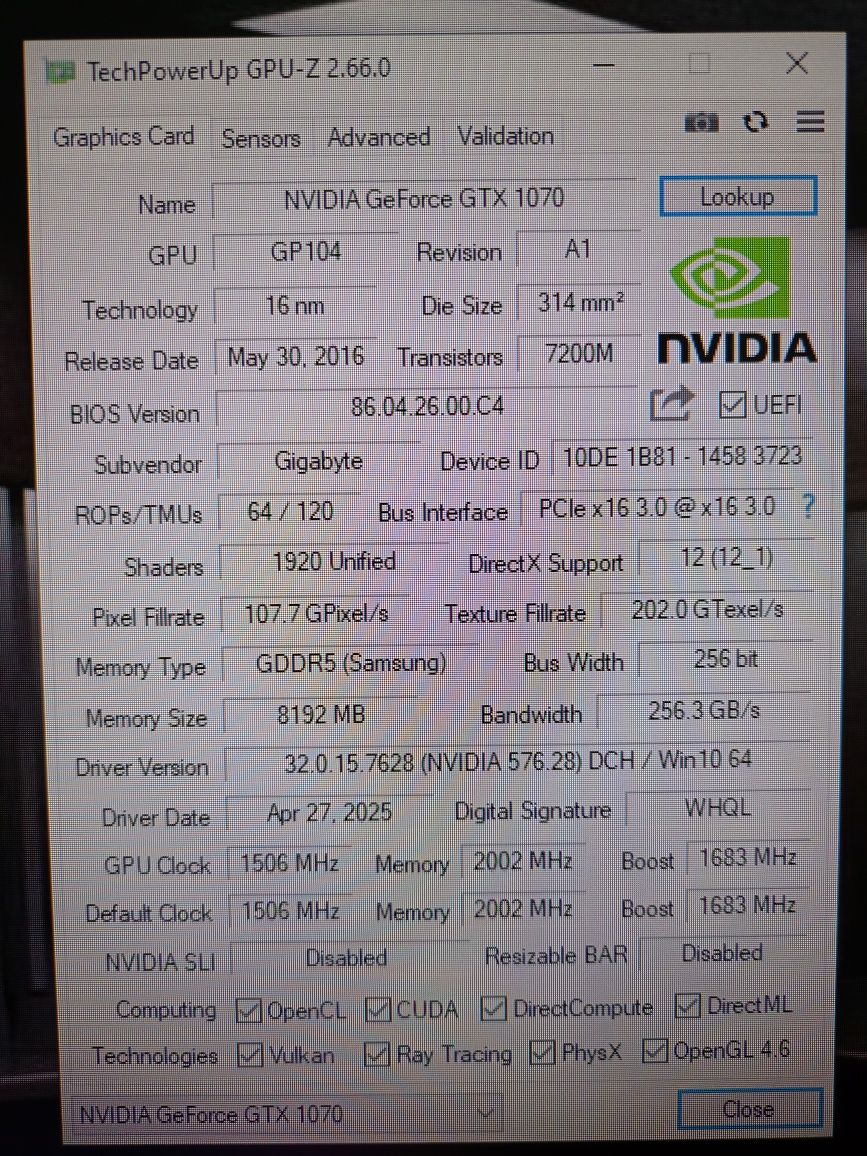 Gigabyte GeForce GTX 1070 8GB GDDR5