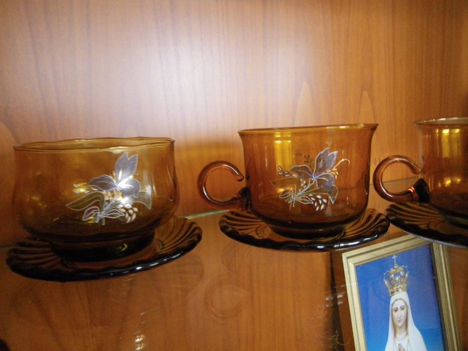 Komplet serwis filiżanek szklanek kawowy herbaciany zabytkowy z PRL
