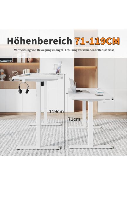 Biurko elektryczne białe – regulacja wysokości & pamięć ustawień