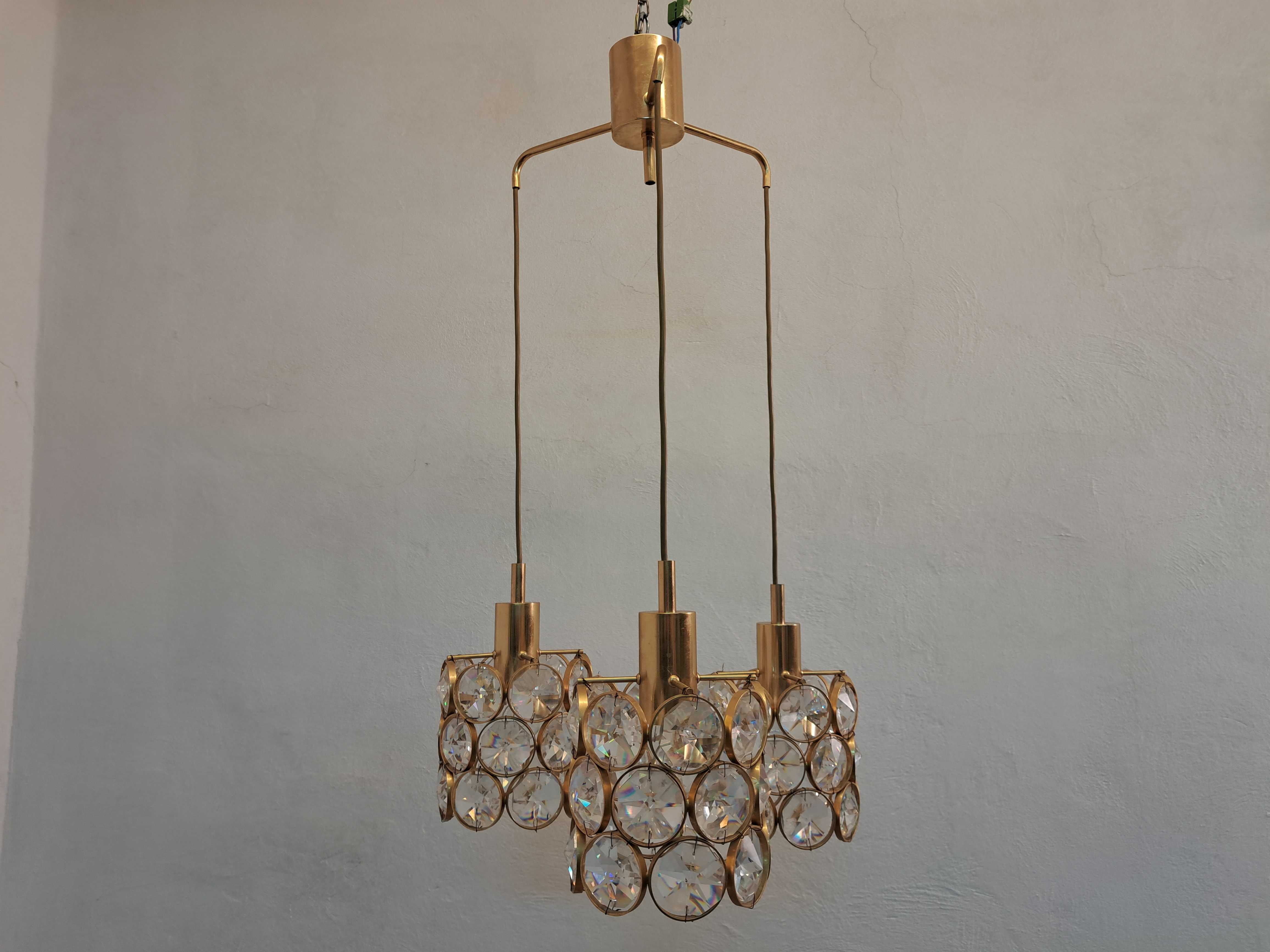 Żyrandol mosiężny lampa kaskadowa glamour kryształowa 3  ramienna