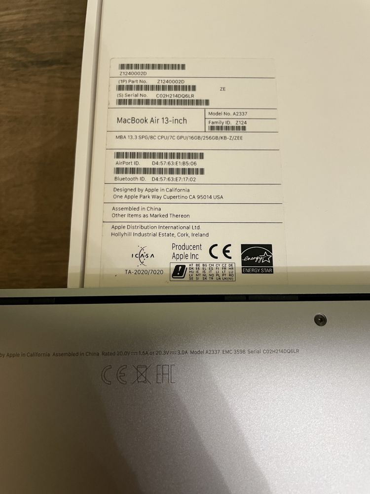 MacBook Air M1 16/256gb. A2337. Space Gray. 115 циклов акб.
