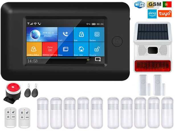 Alarme Tuya sem Fios GSM/WiFi + Sirene Solar+ 12 Sensores (NOVO)