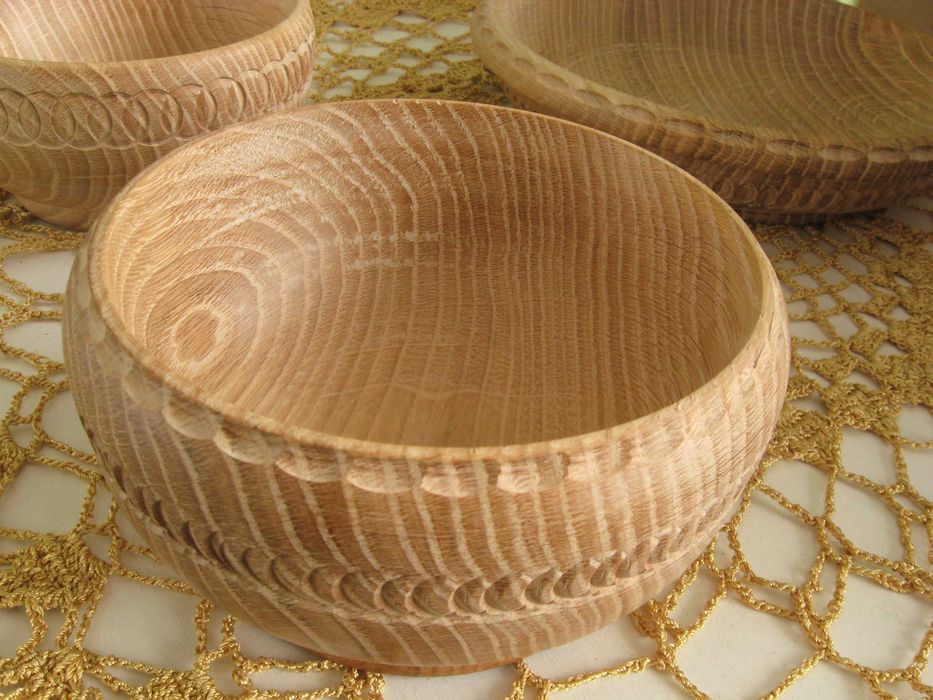 Okazja Polskie rękodzieło misa zdobiona  drewniana Dąb średnica 14,5cm