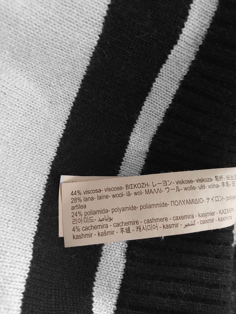 Sweter Massimo dutti 36 S czarny w paski pasiak wełniany kaszmirowy