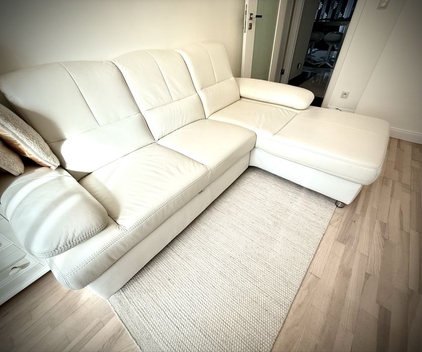 Narożnik sofa gala collezione skórzana kremowa jak nowa idealna kler