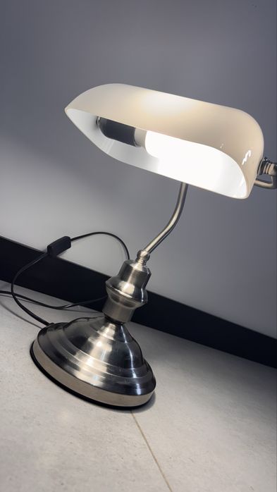 Lampa biurkowa do biura bankierska super stylowa retro satyna klosz