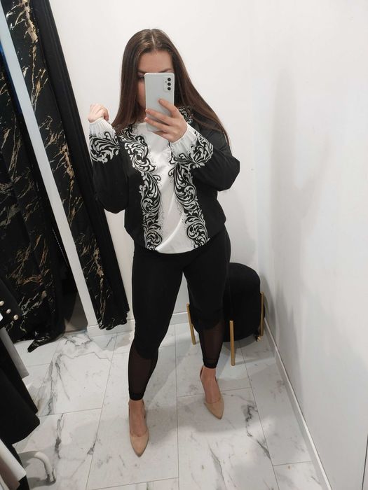 elegancka bluzka czarna biała 44