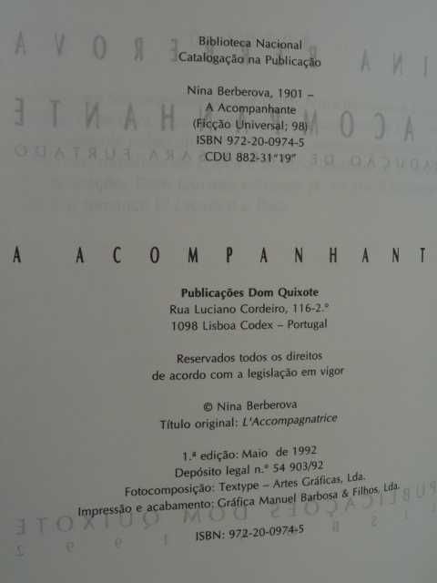 A Acompanhante de Nina Berbérova - 1ª Edição