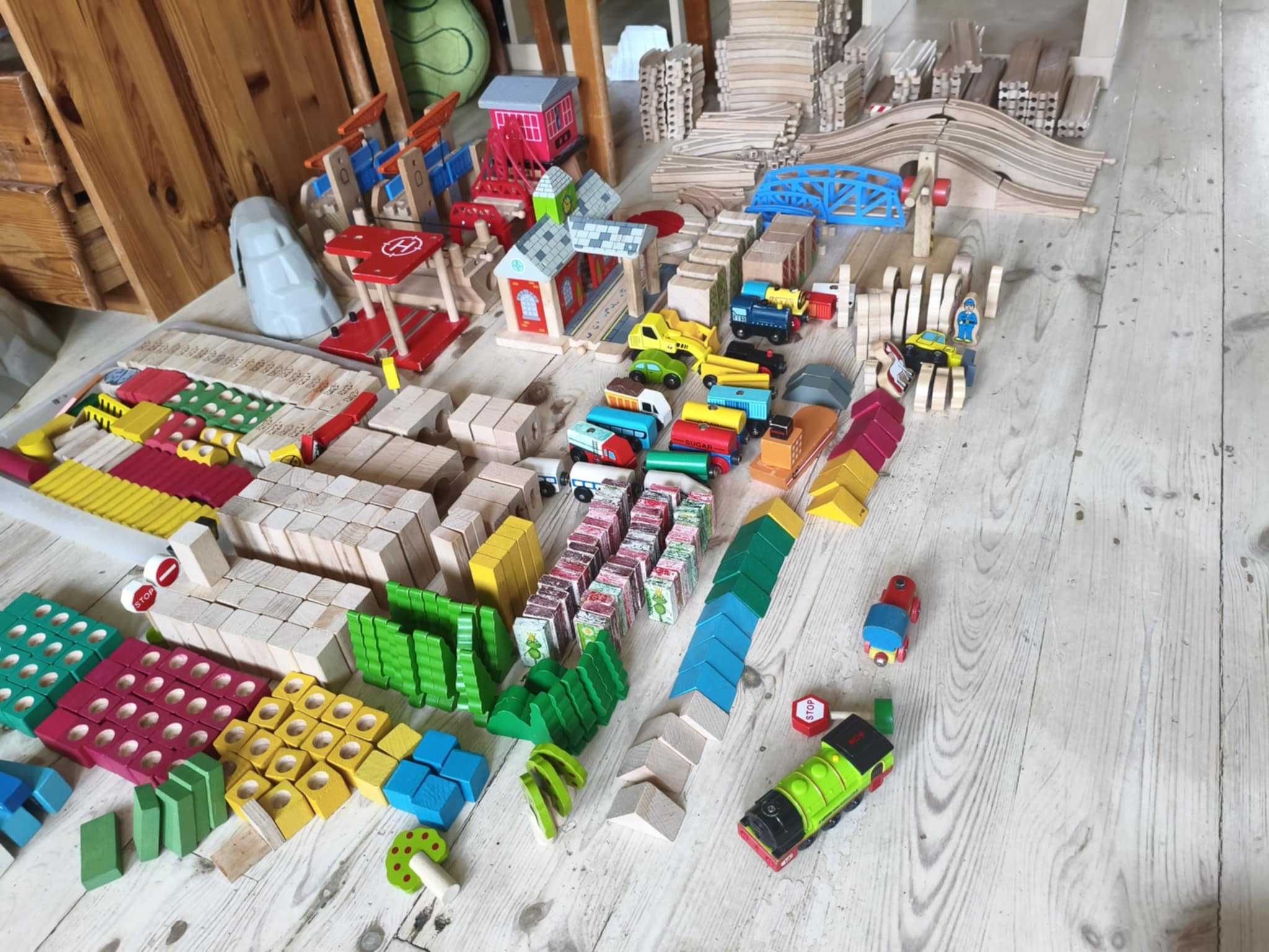 Klocki drewniane duży zestaw torów