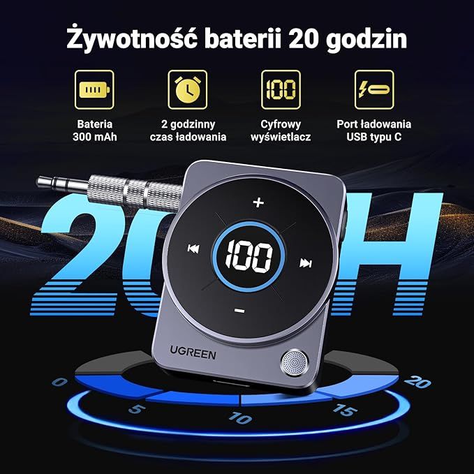 UGREEN Adapter Bluetooth 5.4 do Samochodu z Funkcją Głośnomówiącą