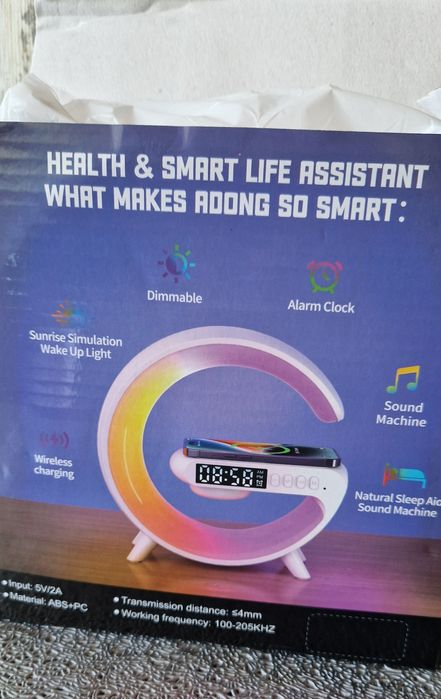 Przenośny głośnik Bluetooth, zegar, budzik, lampka nocna RGB, kabel do