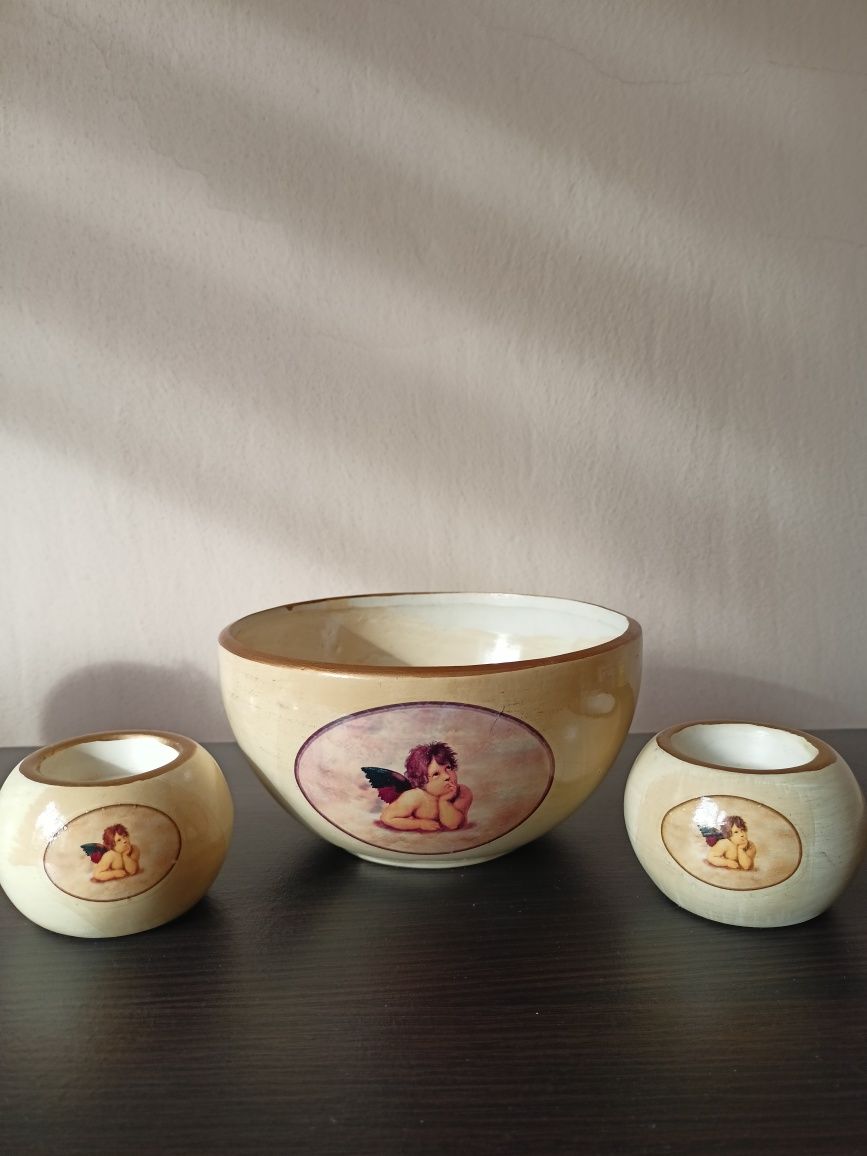 Świeczniki aniołki ceramiczne miska miseczka Rafael Santi świecznik