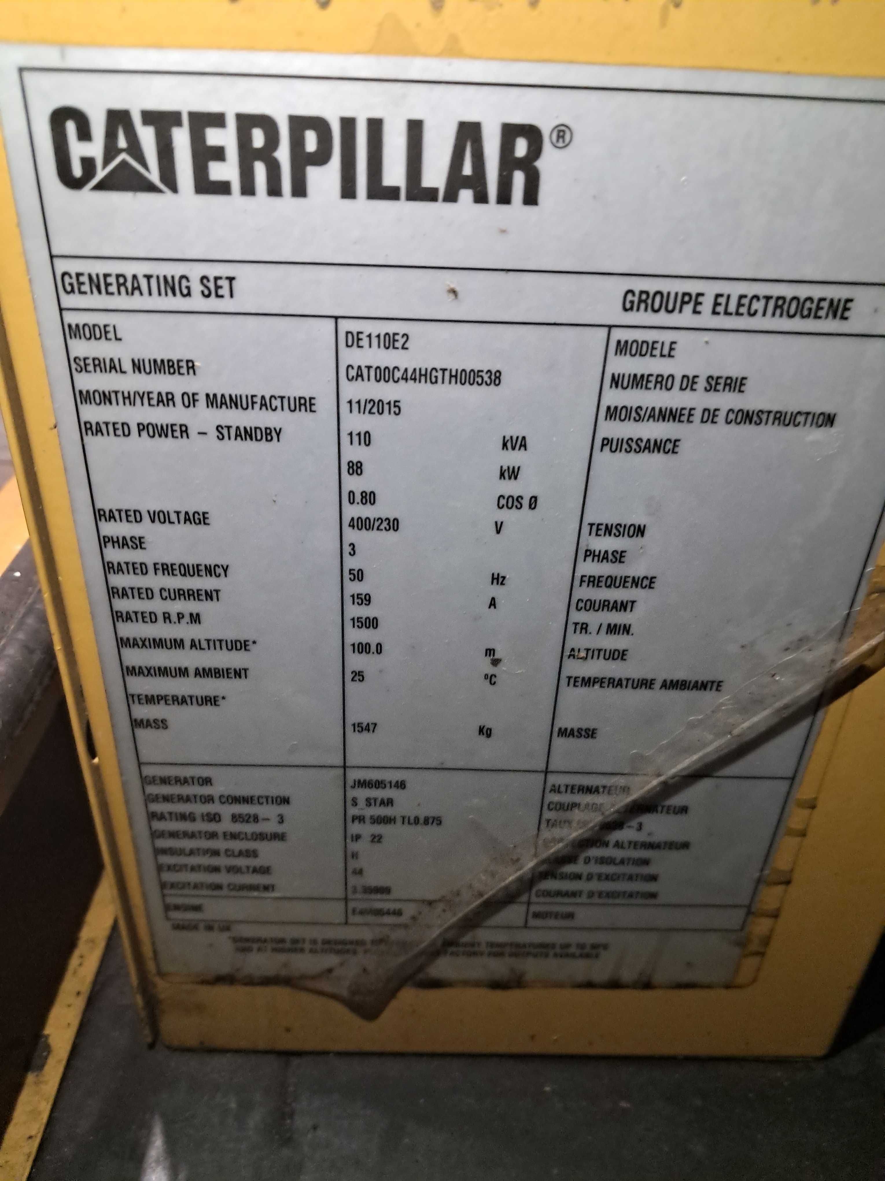 agregat prądotwórczy Caterpillar DE110E2 2015