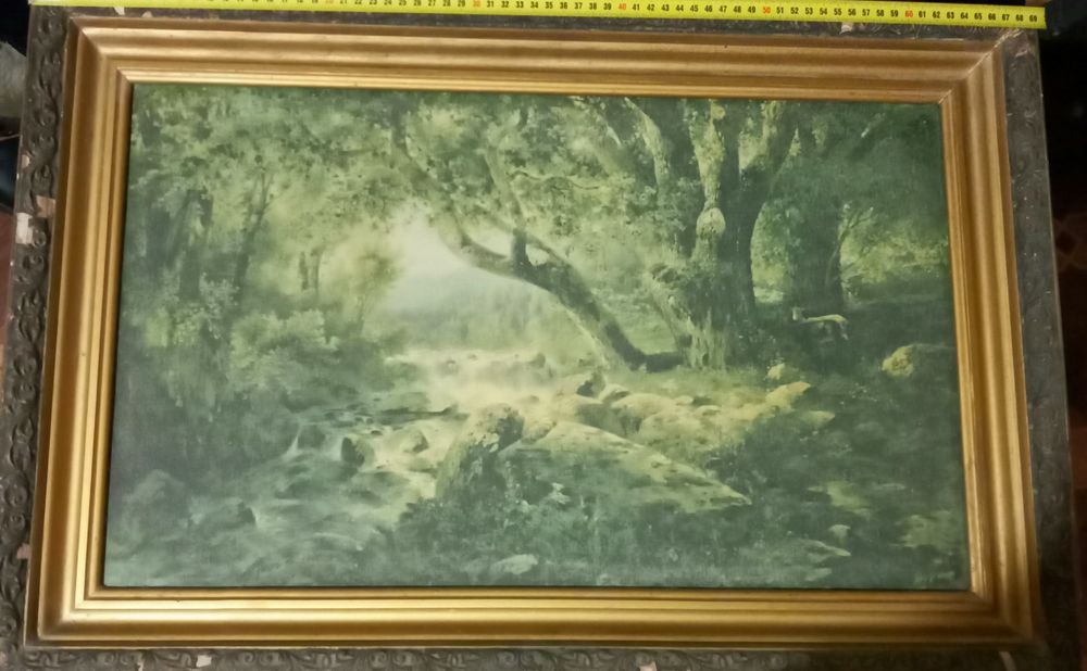 Картина  в стиле ретро. Примерно  1950-1960 гг. Пейзаж- озеро,лес.