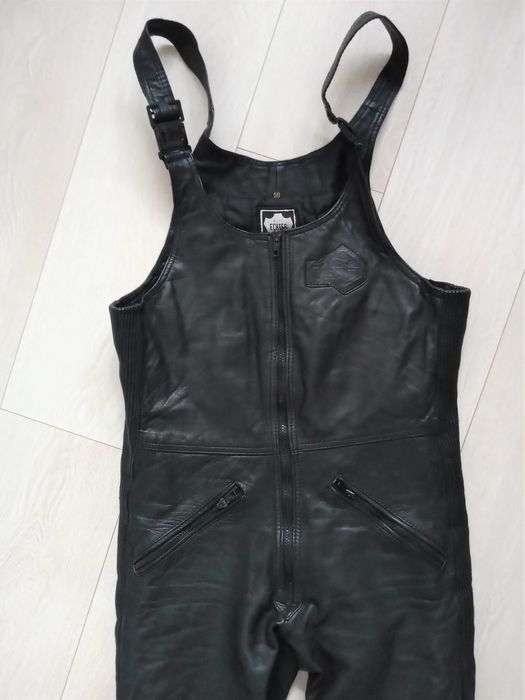 Czarne skórzane spodnie kombinezon unisex 50