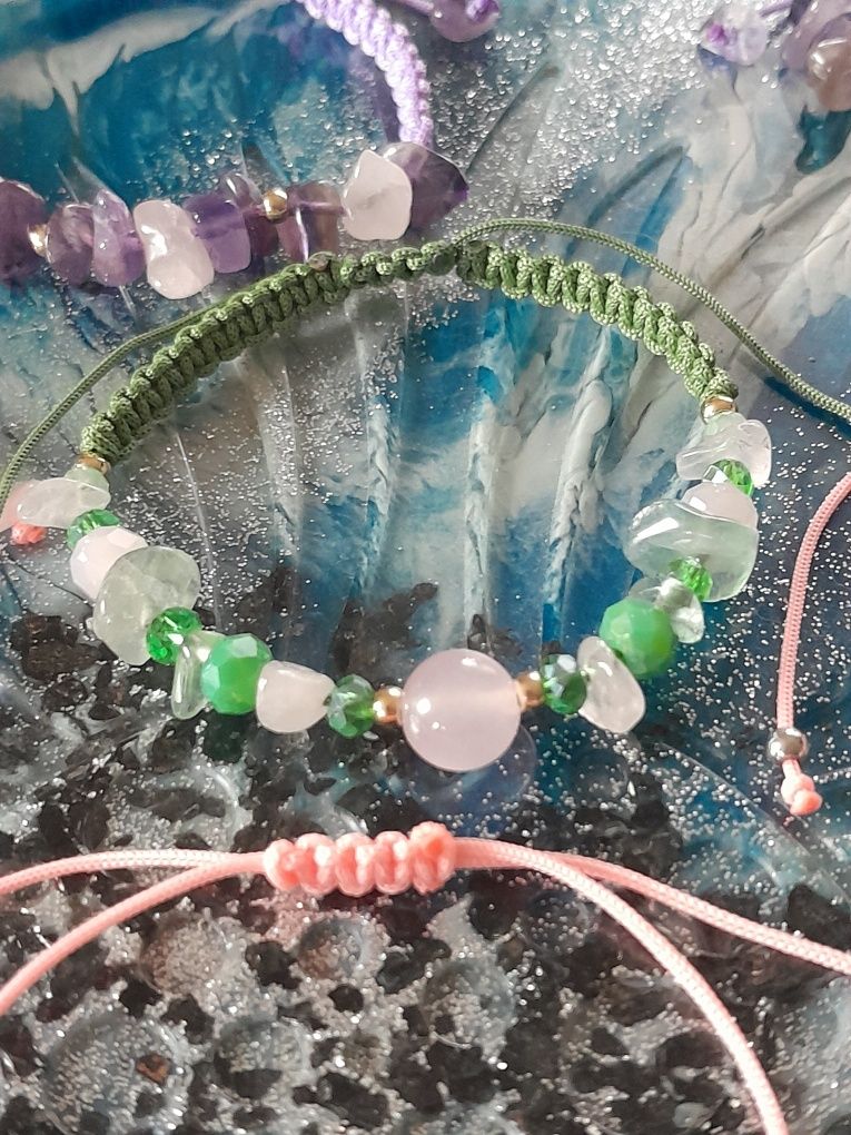 Kamienie naturalne Bransoletka Sznurkowa Ametyst Kwarc Chalcedon