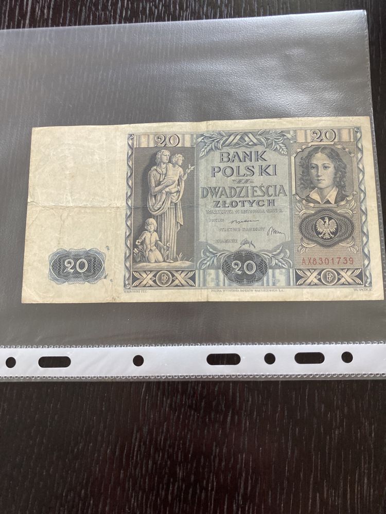 Banknot o nominale 20 zlotych z 1936 roku