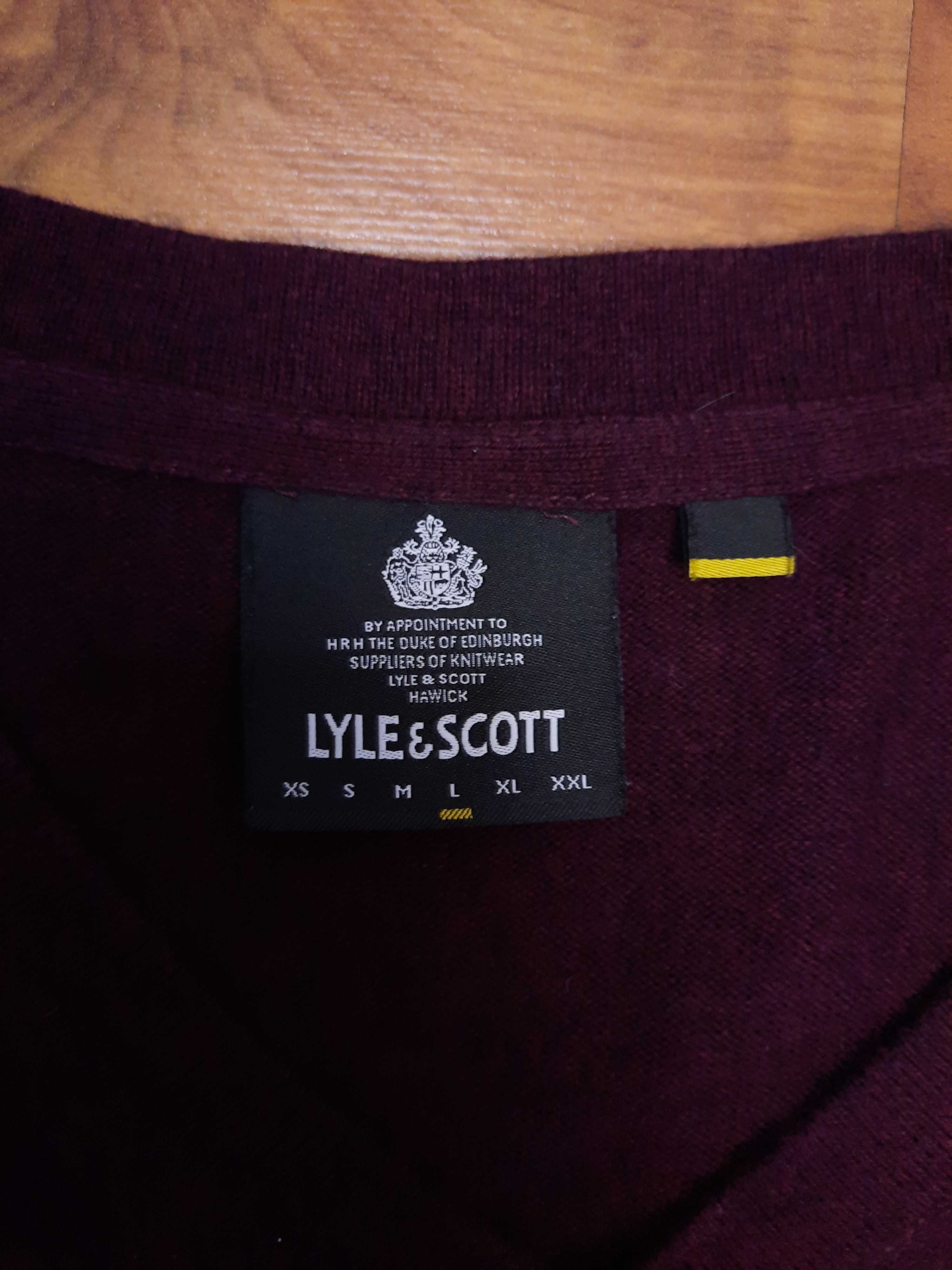 Sweter bawełniany wełniany sweterek bordowy Lyle Scott rozmiar L