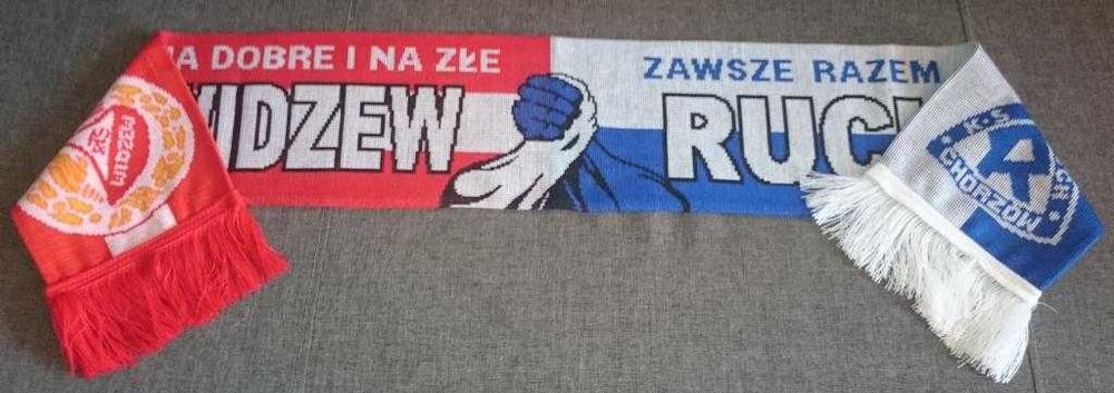 WIDZEW ŁÓDŹ & RUCH CHORZÓW !! Szalik przyjaźni szal piłkarski sportowy