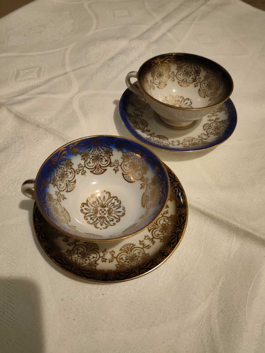 Filiżanki porcelanowe niebiesko - kobaltowa Bavaria