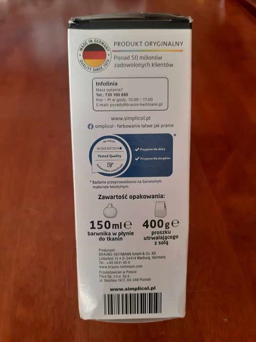 nowy oryg. Czarny barwnik do tkanin SIMPLICOL do pralki 560g niemiecki