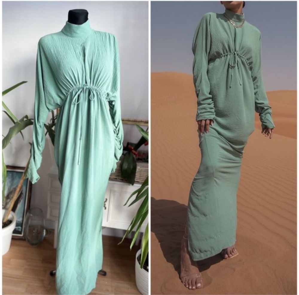 Miętowa drapowana sukienka maxi L 40 xl 42 Pretty Little Thing