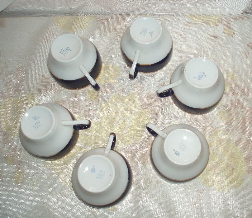 Чайный сервиз набор 6 персон фарфор Барановка 70-е гг клеймо кобальт