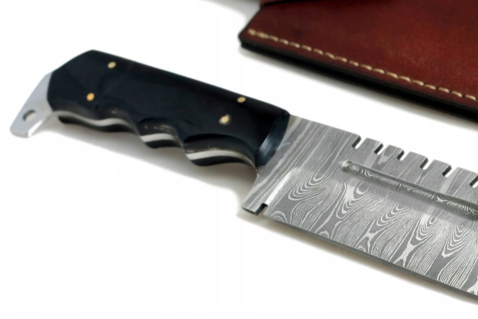 Nóż ręcznie wykonany Bowie survival stal damasceńska skórzane etui 758