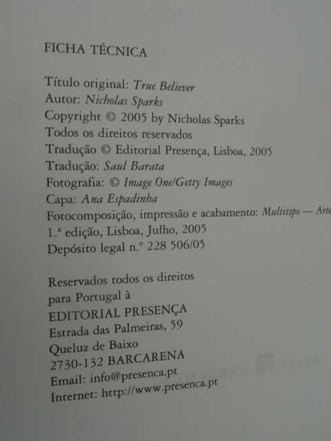 Quem Ama Acredita de Nicholas Sparks - 1ª Edição