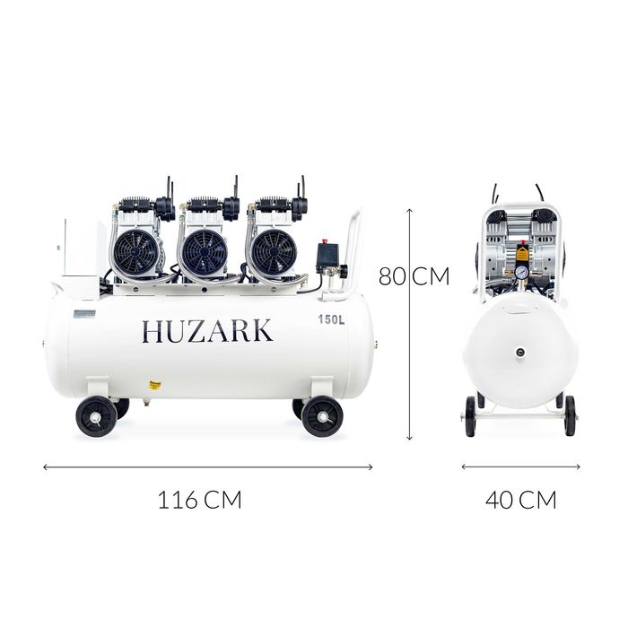 Profesjonalny Kompresor bezolejowy sprężarka Huzark 150L 8bar 621l/min