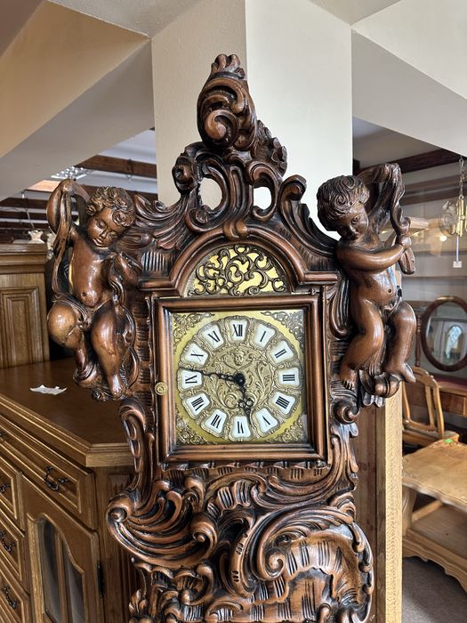 Zegar stojący barokowy Antyk bogato rzeźbiony kwadransiak