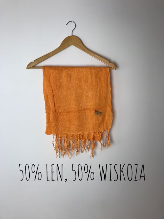 Piękna pomarańczowa lniana, wiskozowa chusta, apaszka, pareo vintage