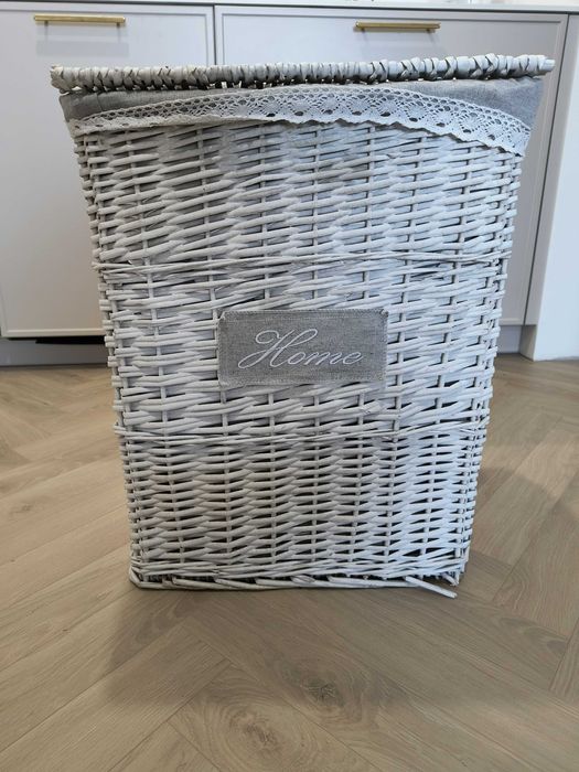 Kosz wiklinowy biały szary kaszmir Home na pranie bieliznę