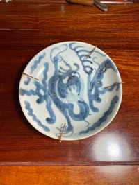 Prato Mitológico Porcelana Chinesa Ming Séc XVI 15,5 cm Único Marcado