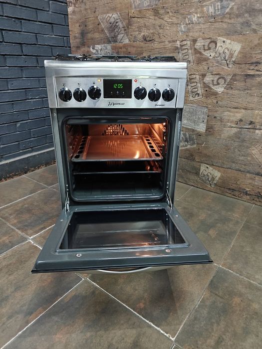 Газова плита з електро духовкою, нержавійка