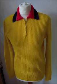 VINTAGE  żółta bluzka/sweterek polo - boucle - M/L