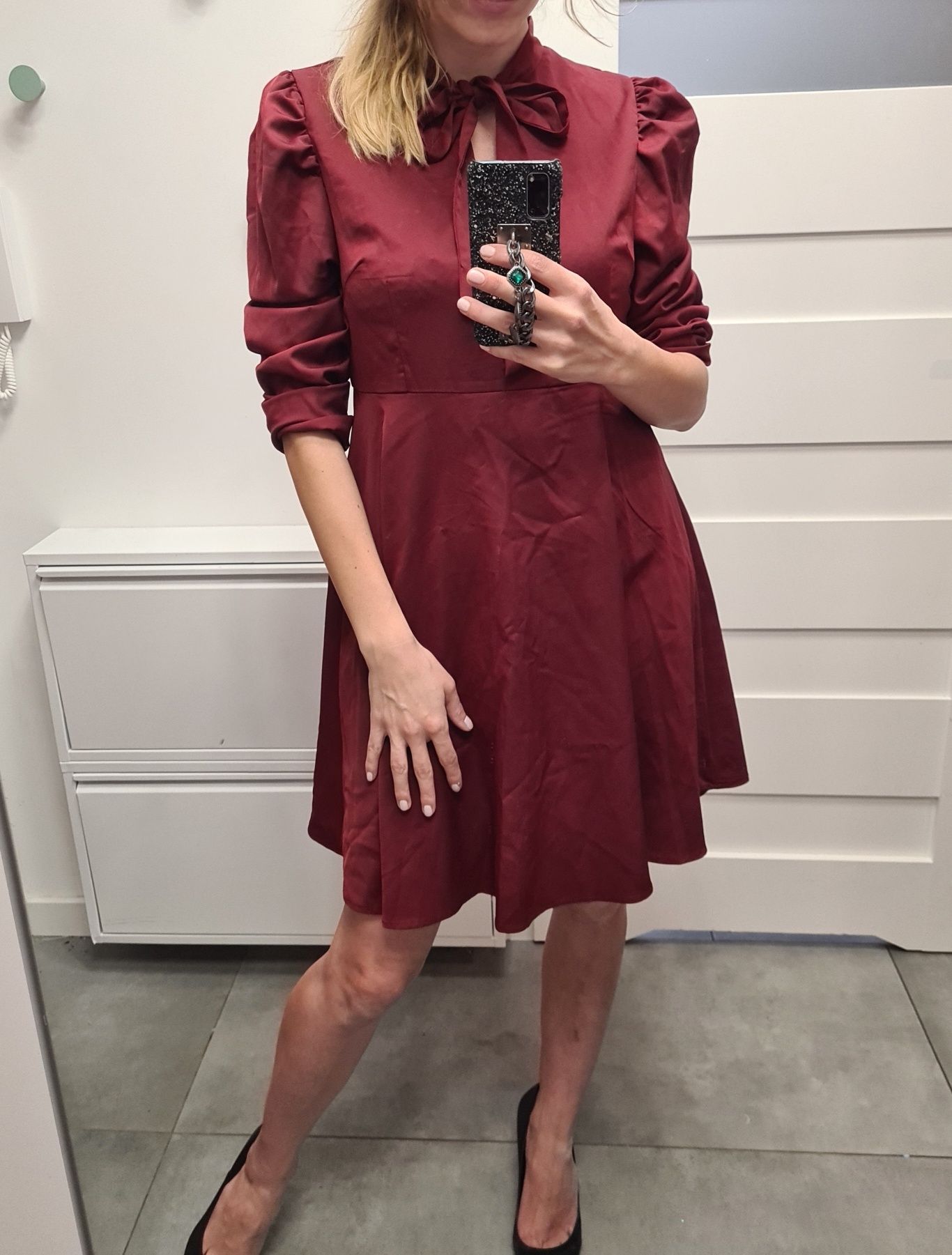 H&M XL 42 rozkloszowana sukienka sylwester bordo