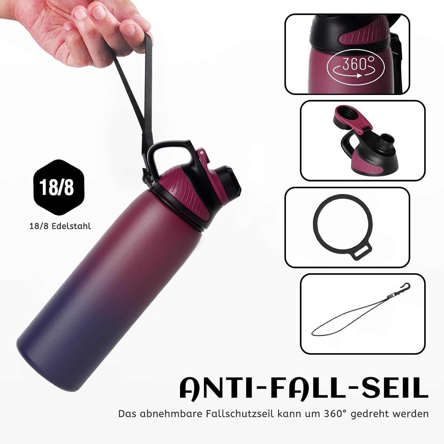 FJbottle Termos stalowy 1L fioletowy  Utrzymuje ciepło i zimno | Sport