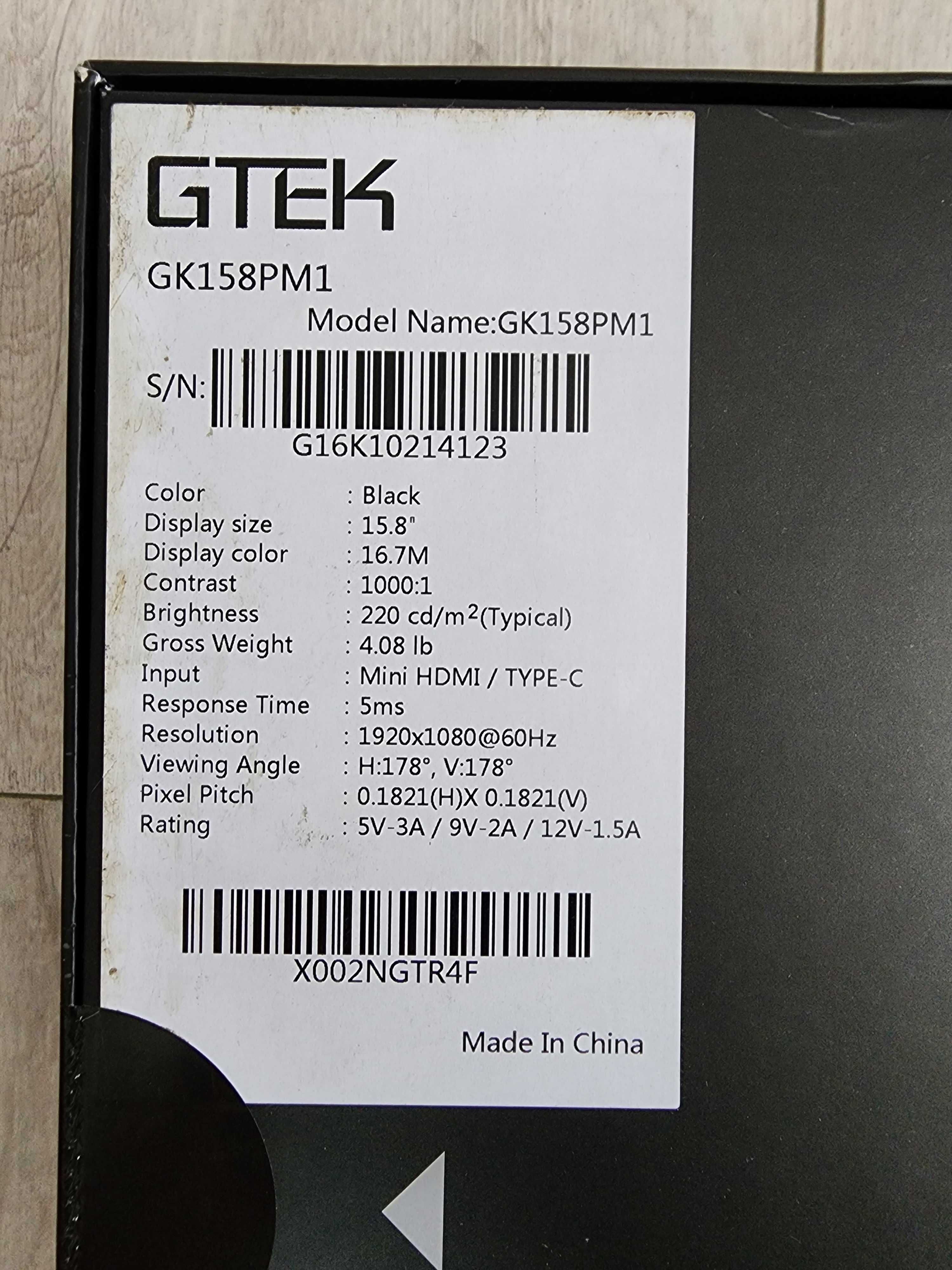 GTEK портативний монітор 15.8" IPS Full HD 1920 x 1080P з динаміками